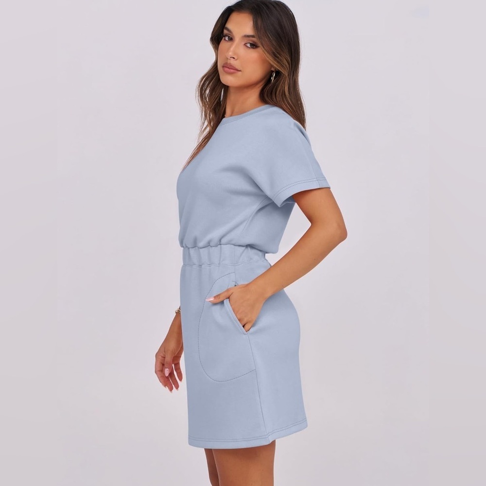 NWT-Small 2026 Summer Casual Short Sleeve Crew Neck Elastic Waist T Shirt Dress